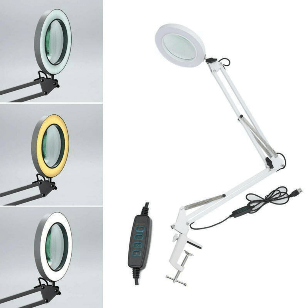 AU Large Lens Ed Lamp Desk Magnifier 5X Magnifying Glass W/ Clamp LED - MRSLM