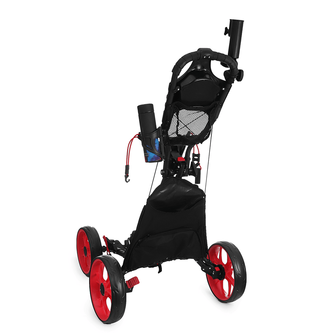 89CM Aluminum 4 Wheel Folding Golf Cart Pull Push Golf Bag Trolley with Umbrella Cup Holder - MRSLM