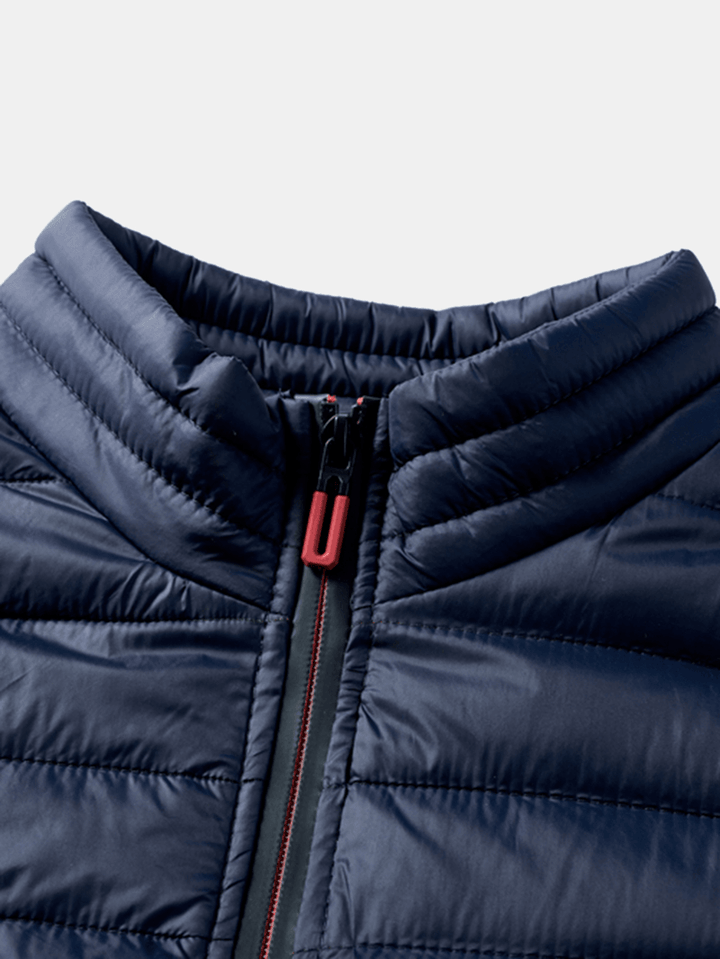 Mens Zip Front Quilted Solid Basic Padded Coats with Pocket - MRSLM