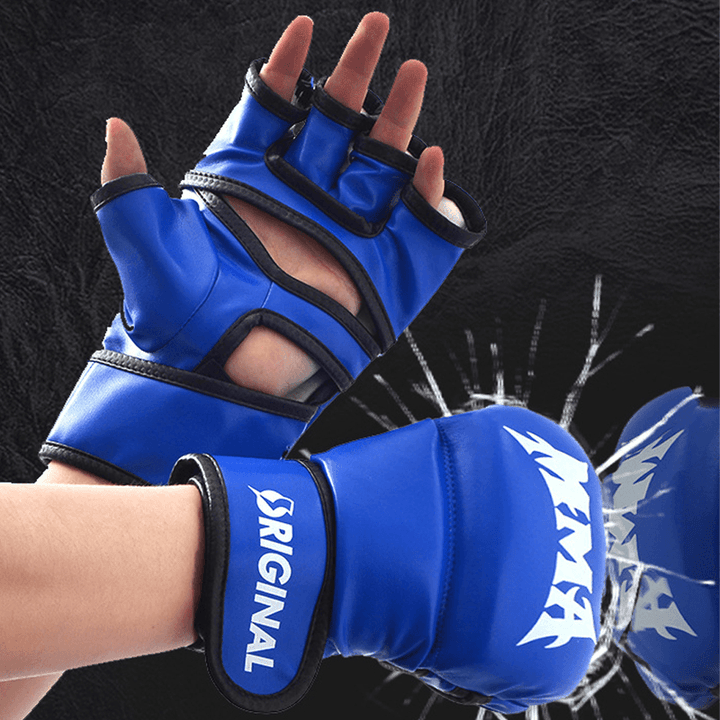 MMA 8Oz/10Oz/12Oz/14Oz Boxing Black Gloves Thickened Foam Half Finger Breathable Sports Boxing Training Gloves for Adult Children - MRSLM