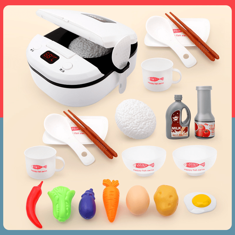 Children Play House Kitchen Toys Simulation Kitchenware Early Education Learning Kit Girl Cooking Rice Cooker Toy Kids Kitchen - MRSLM