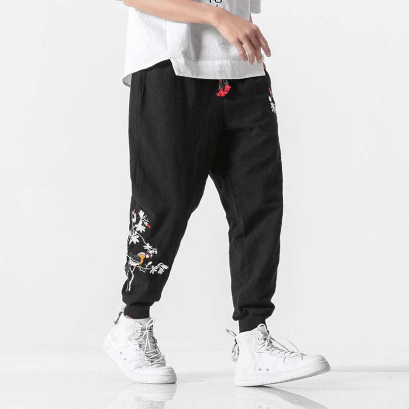 Oversized Embroidered Color Embroidered Cropped Trousers - MRSLM