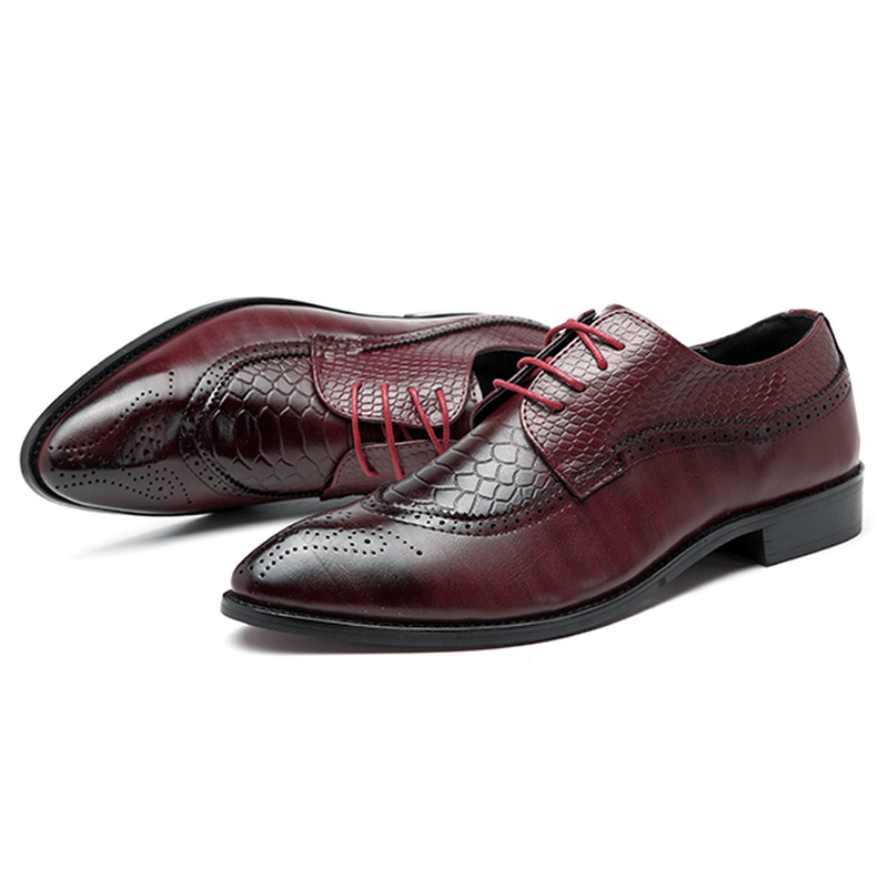 Men Brogue Style Genuine Leather Pointed Toe Business Formal Shoes - MRSLM