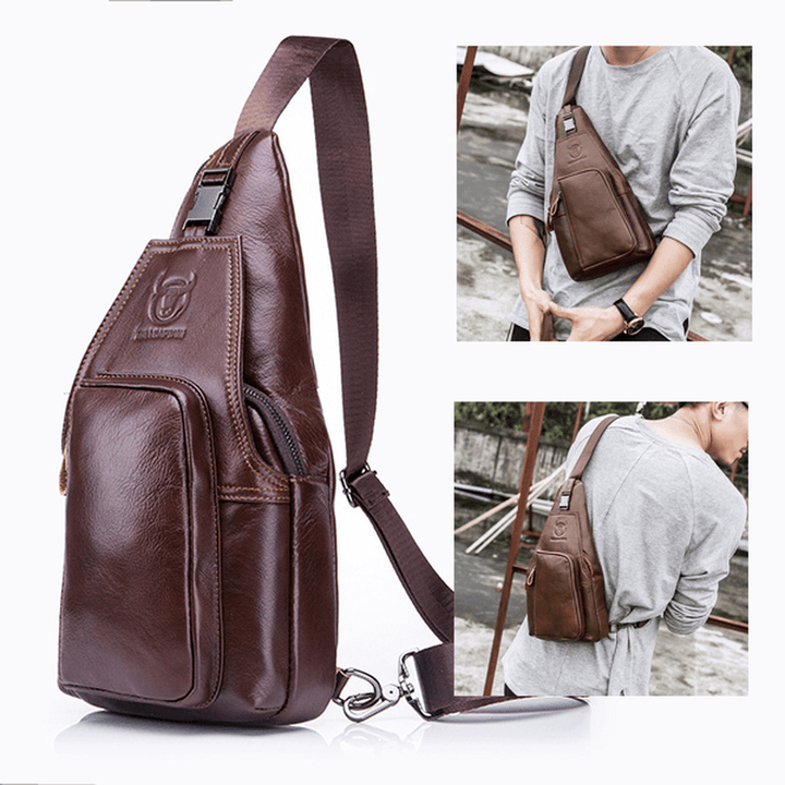 Bullcaptain® Men Leather Chest Bag Vintage Travel Fashion Crossbody Shoulder Bag - MRSLM