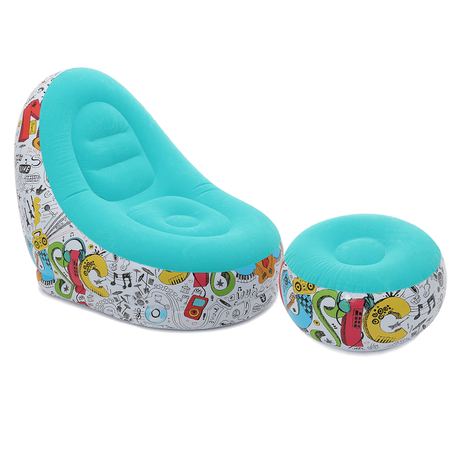 Inflatable Lazy Lounge Chair Ottoman Set Adult Kids Sofa Footrest Home Indoor - MRSLM