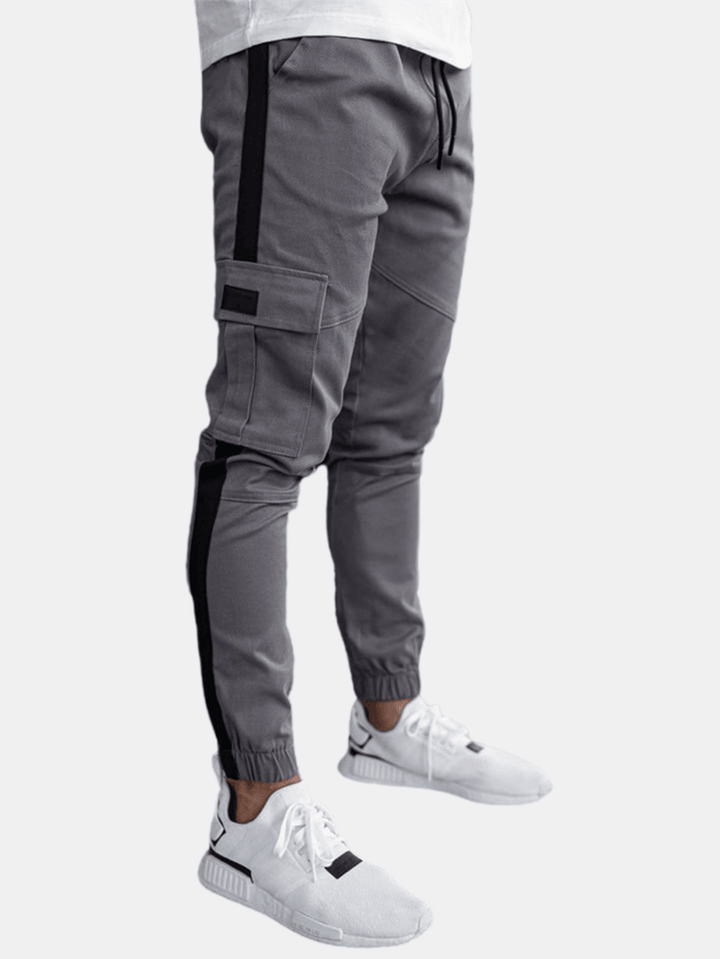 Mens Solid Color Side Patchwork Casual Pants with Pocket - MRSLM