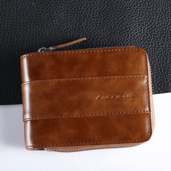 RFID Antimagnetic Vintage Genuine Leather 12 Card Slots Coin Bag Trifold Wallet for Men - MRSLM