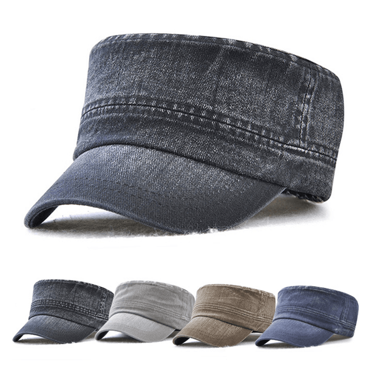 Dad Adjustable Washed Cotton Flat Hats Outdoor Military Sunscreen Visor Caps for Mens - MRSLM