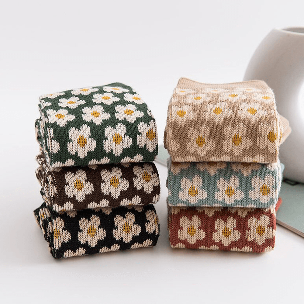 Women Cotton British Style Retro Floral Pattern Warm Casual Tube Socks - MRSLM