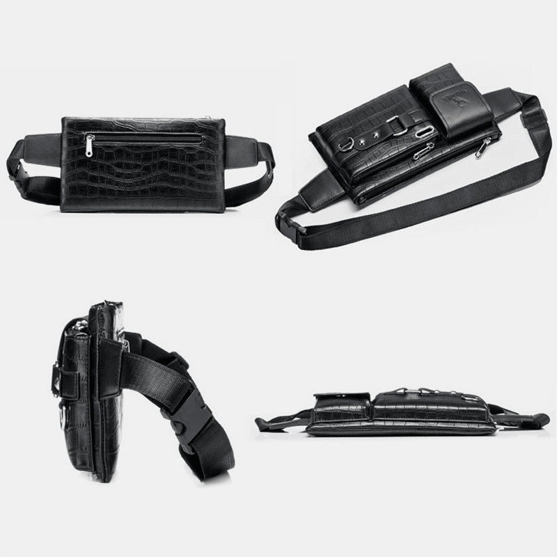 Men PU Leather Multi-Pocket Wear Resistant Chest Bag Waist Bag Headphone Hole Design 6.5 Inch Phone Bag Crossbody Bags - MRSLM