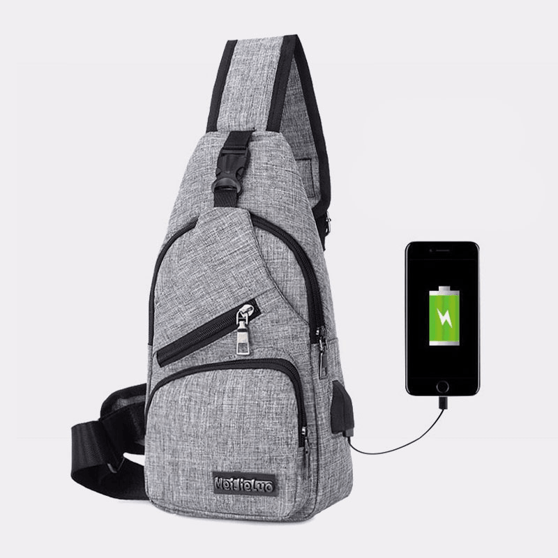 Men Oxford Cloth USB Charging Multi-Pocket Large Capacity Waterproof Chest Bag Shoulder Bag - MRSLM