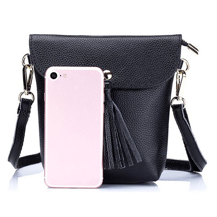 Genuine Leather Tassel Mini Shoulder Bags Vintage Hasp Crossbody Bags 5.5'' Phone Bags - MRSLM