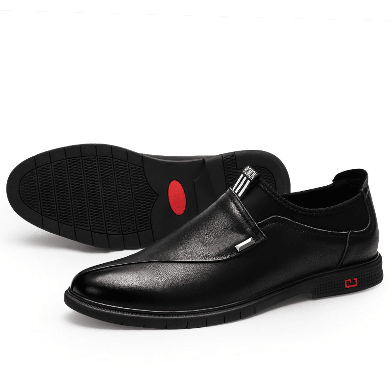 Men Brief Leather Pure Color Stitching Slip-On Business Formal Loafers Shoes - MRSLM