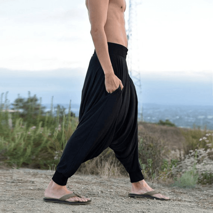 Mens Low Crotch Loose Slouchy Pants Baggy Trousers - MRSLM