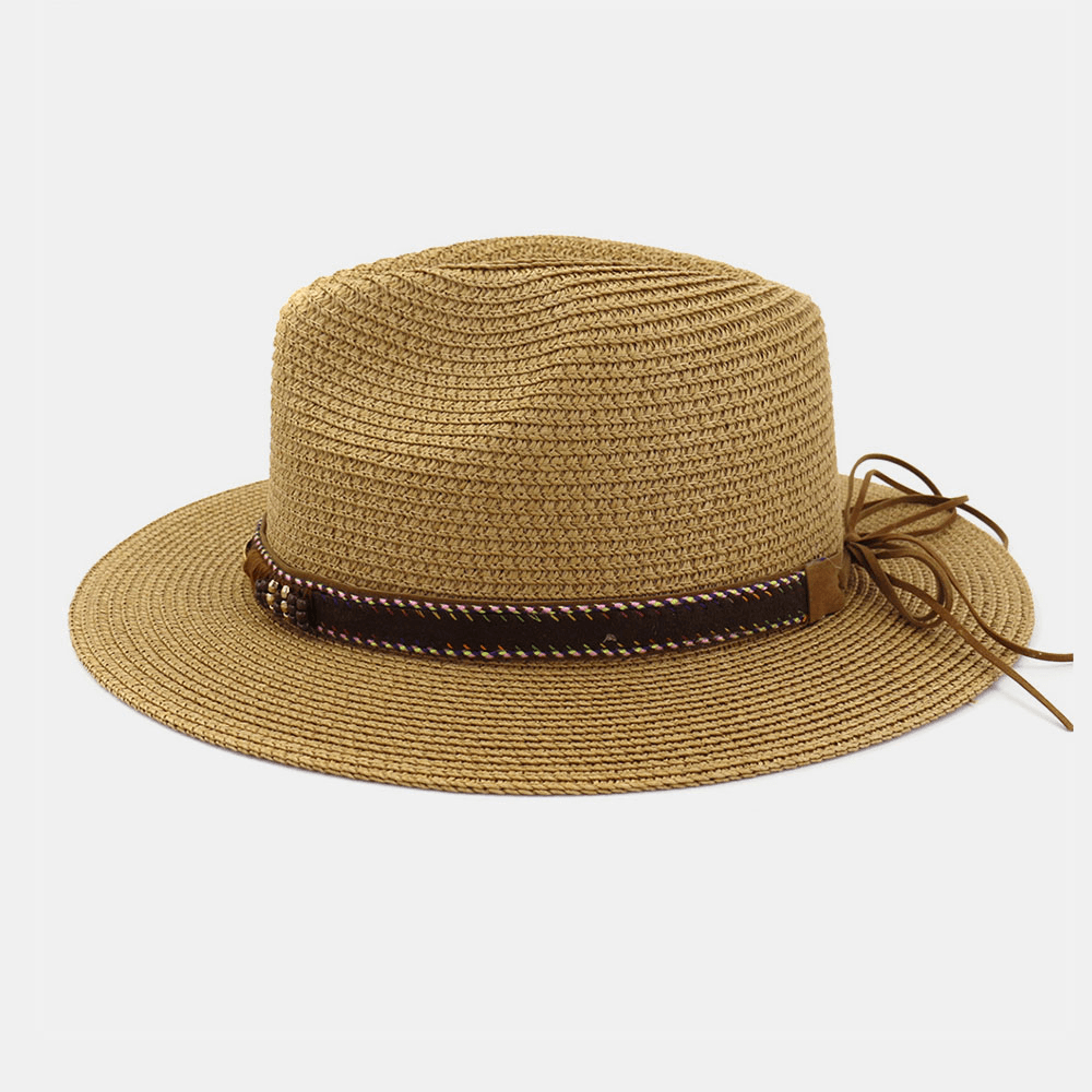 Unisex Sunscreen Travel Beach Sun Hat Elegant Seaside Jazz Hat Straw Hat - MRSLM