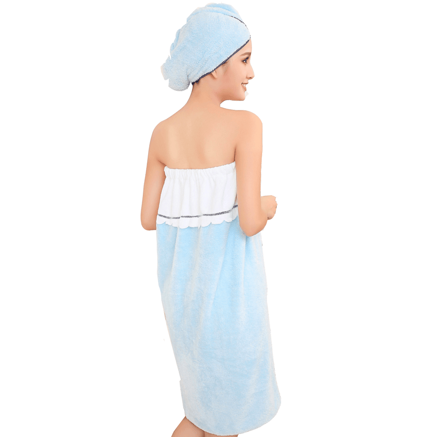 Honana BX-R970 Able Wear Spa Microfiber Soft Bathrobe Women Skirt Bath Towel with Bath Cap - MRSLM