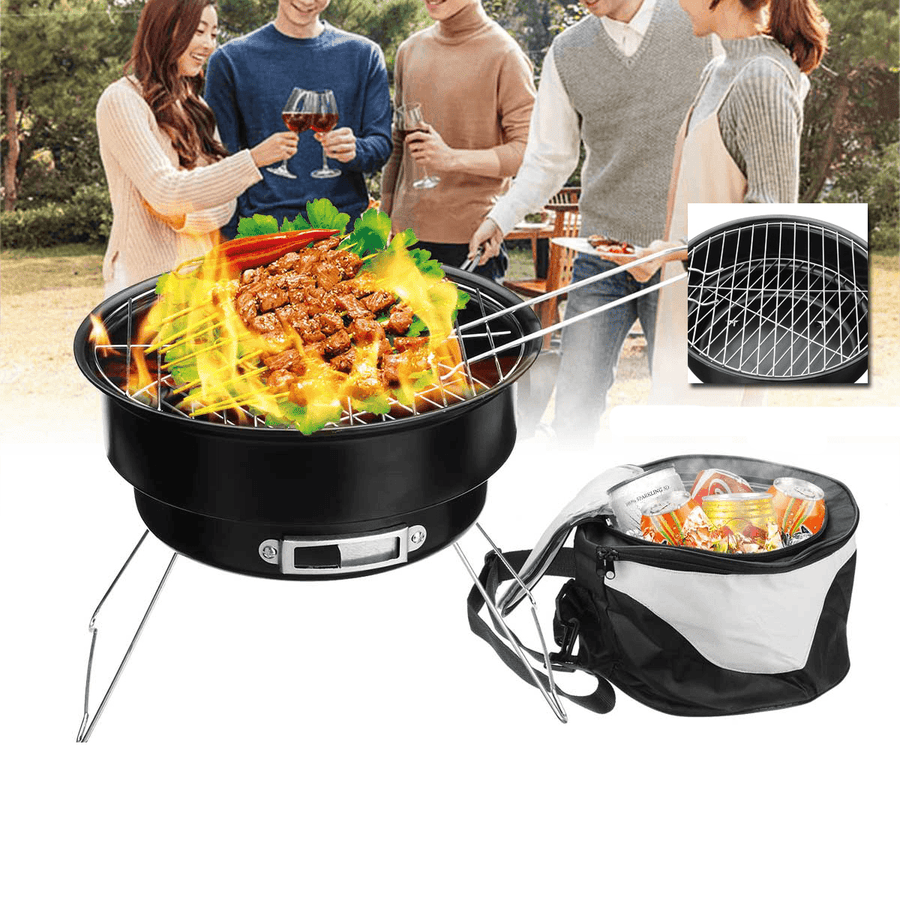2 in 1 Portable Barbecue Oven Folding BBQ Grill with Cooler Bag Camping Hiking Picnic - MRSLM
