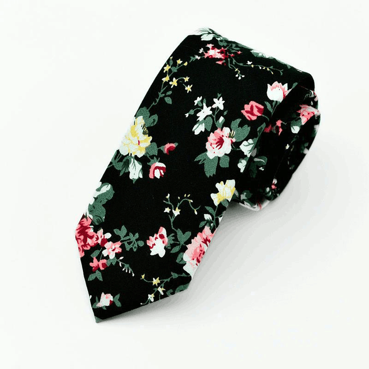 Mens Wedding Cotton Printing Floral Ties Suit Skinny Ties Grooms Necktie for Men - MRSLM