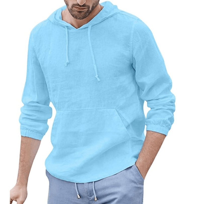 Men'S Cotton and Linen Pullover Long Sleeved Hooded T Shirt - MRSLM