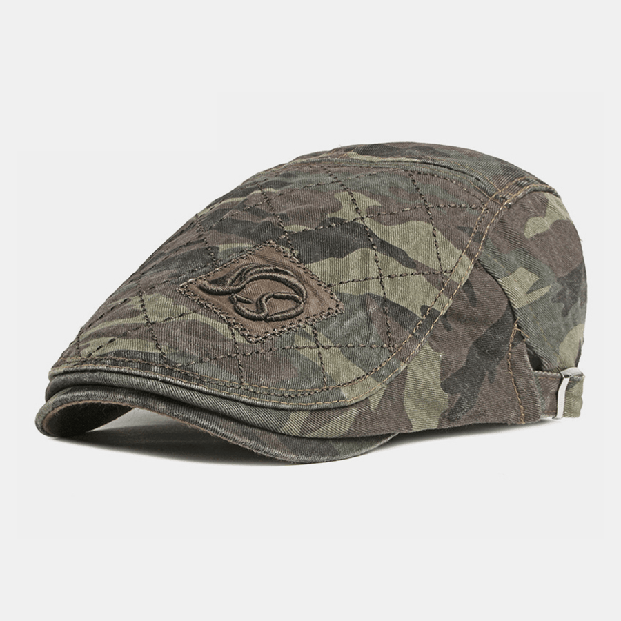 Men Cotton Camouflage Sweat-Absorbent Washable Outdoor Casual Sunshade Forward Hat Beret Hat Flat Hat - MRSLM