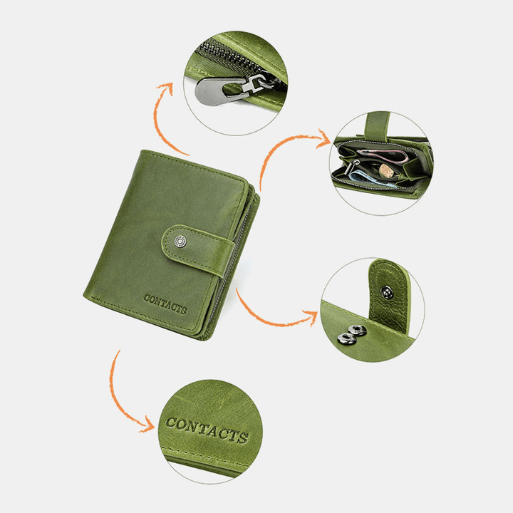 Women Genuine Leather RFID Multi-Function Multi Card Slots Casual Solid Color Brief Card Holder Wallet - MRSLM