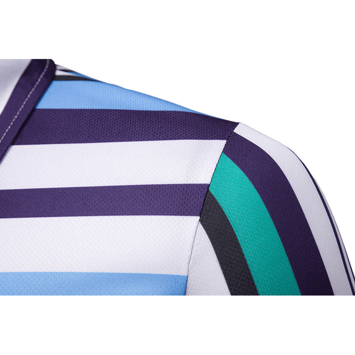 Mens Colorful Striped Printed Comfy Golf Shirts - MRSLM