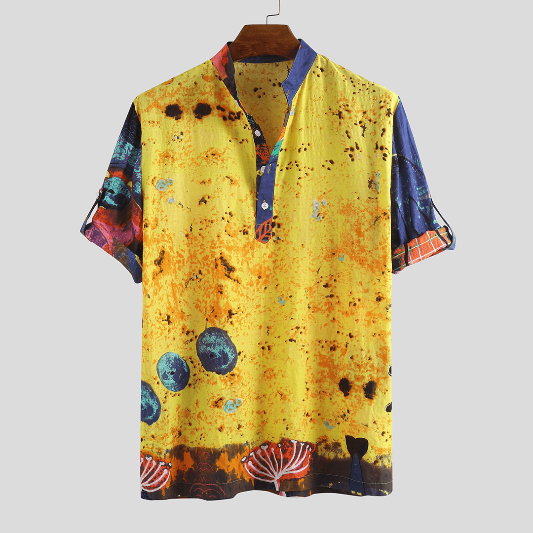 Men Jellyfish Print Half Sleeve Henley Shirts - MRSLM
