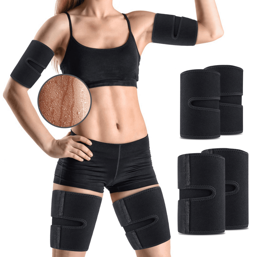 OUTERDO 4PCS Arm and Thigh Trimmers Protective Tape Body Exercise Wraps Adjustable to Lose Fat Improve Sweating for Women & Men - MRSLM