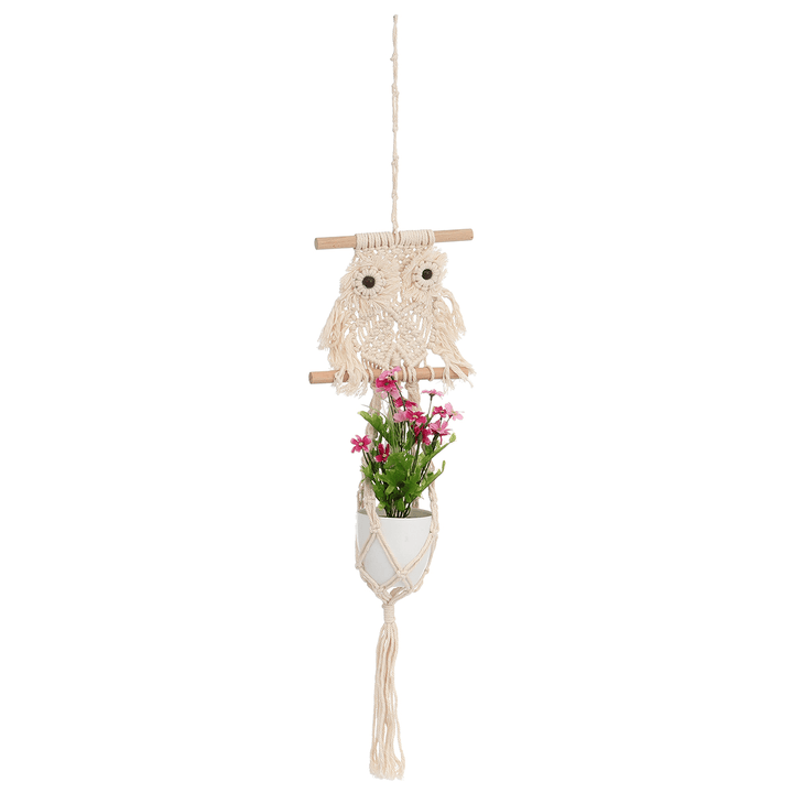 Macrame Plant Hanger Indoor Outdoor Hanging Planter Owl Stand Flower Pots - MRSLM