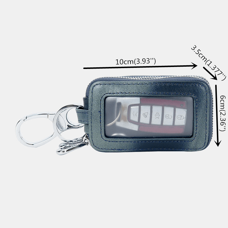 Unsiex Genuine Leather Double Zipper Hanging Woven Pattern Car Key Case Holder Keychain Wallet - MRSLM
