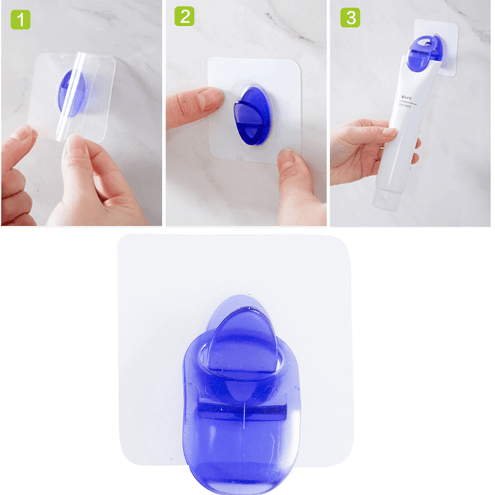 Multi-Function Wall Hanging Toothpaste Face Cream Clips Dispenser Bathroom Strong Adhesive Hook - MRSLM