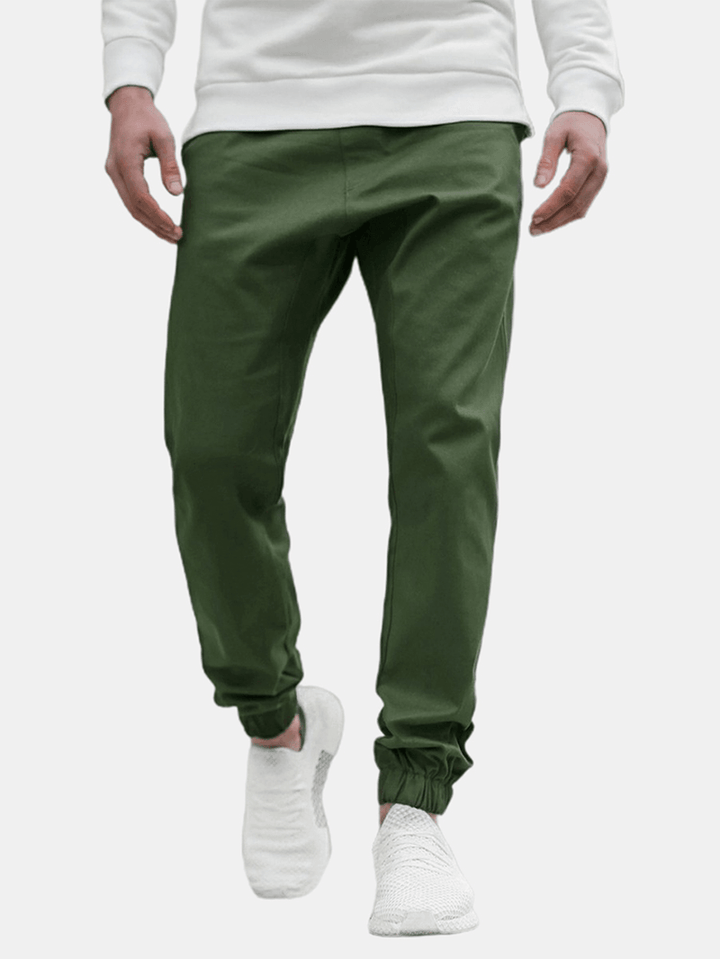 Mens Solid Color Casual Drawstring Pants with Pocket - MRSLM