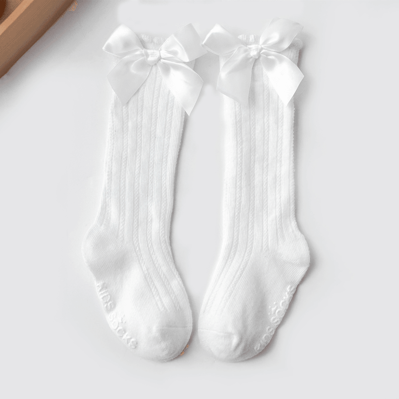 Pure Color Striped Stockings Bubble Mouth Bow Cotton Non-Slip Socks - MRSLM