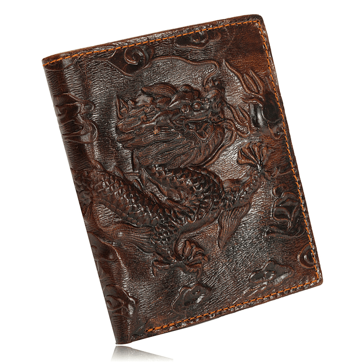 Men Genuine Leather Dragon Long Short Wallet Coin Money Card Holder Clutch Purse - MRSLM