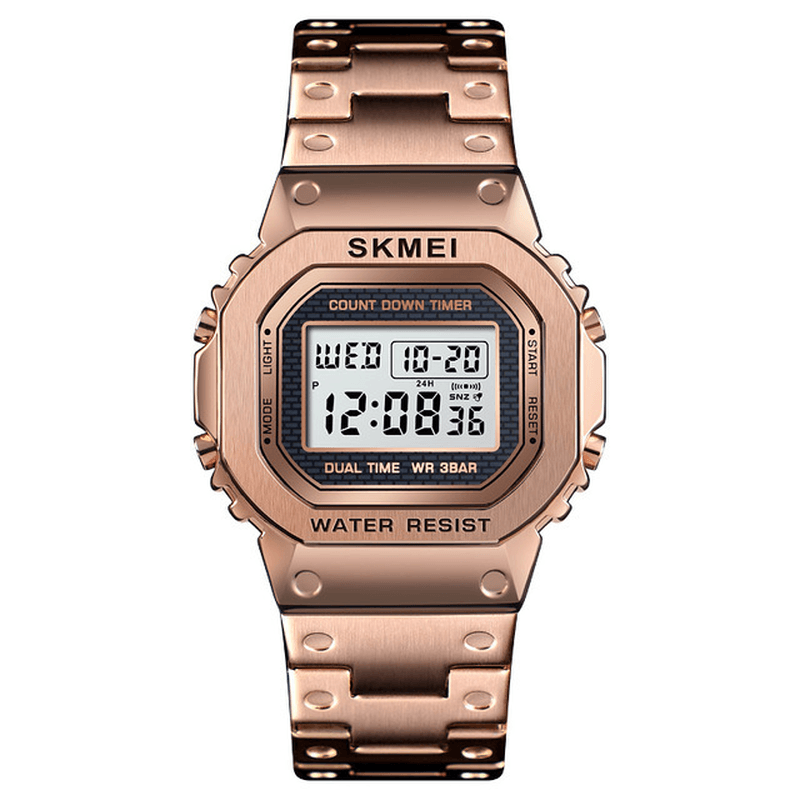 SKMEI 1456 LED Chronograph Countdown Alloy Case Stainless Steel Waterproof Men Digital Watch - MRSLM