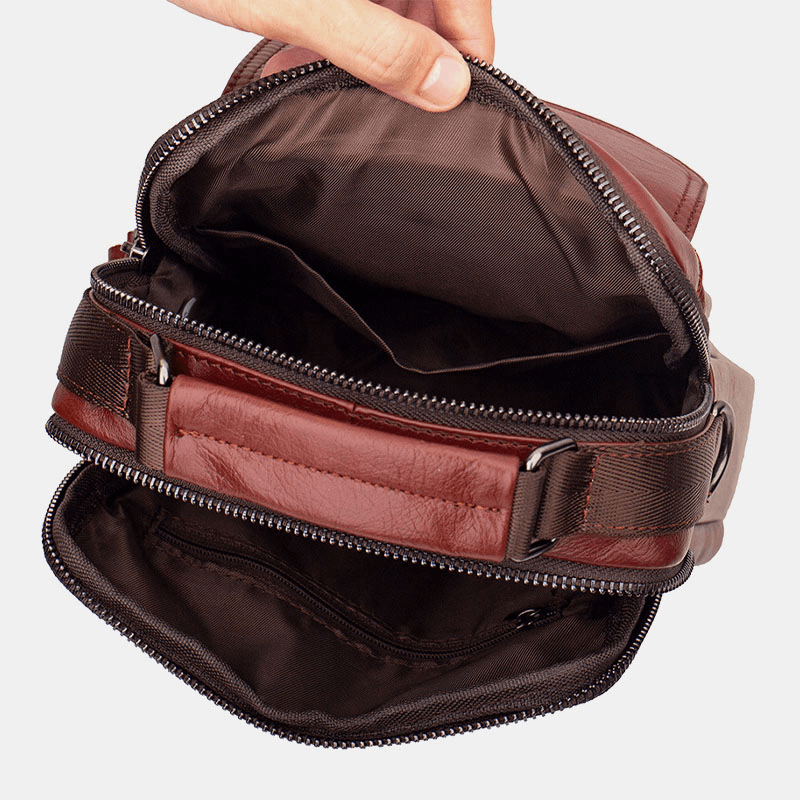 Men Genuine Leather Retro Business Leather Shoulder Bag Crossbody Bag - MRSLM