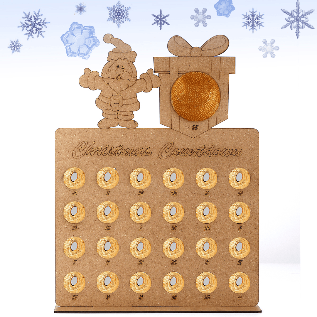Wooden Christmas Advent Calendar Christmas Claus Decoration Fits 25 Circular Chocolates Candy Stand Rack - MRSLM