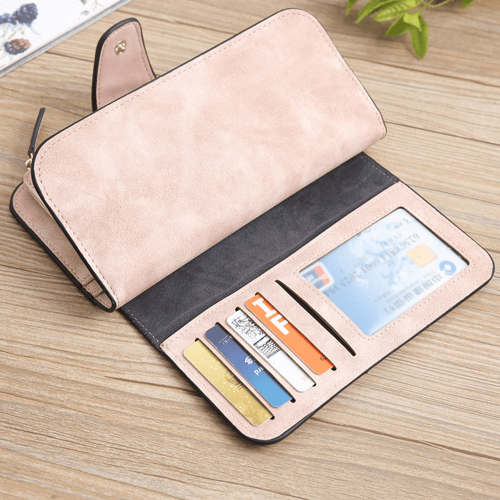 Women Trifold Dull Polish Faux Leather Long Wallet Card Holder Purse Clutches Bags - MRSLM