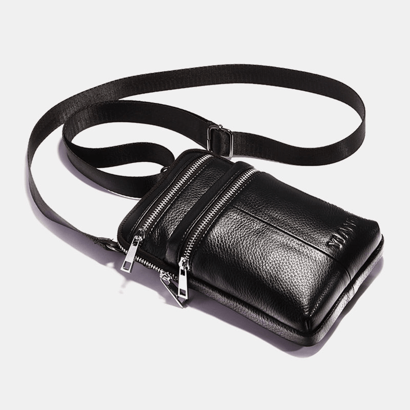 Men Genuine Leather Belt Bag Casual Crossbody Bag Shoulder Bag - MRSLM