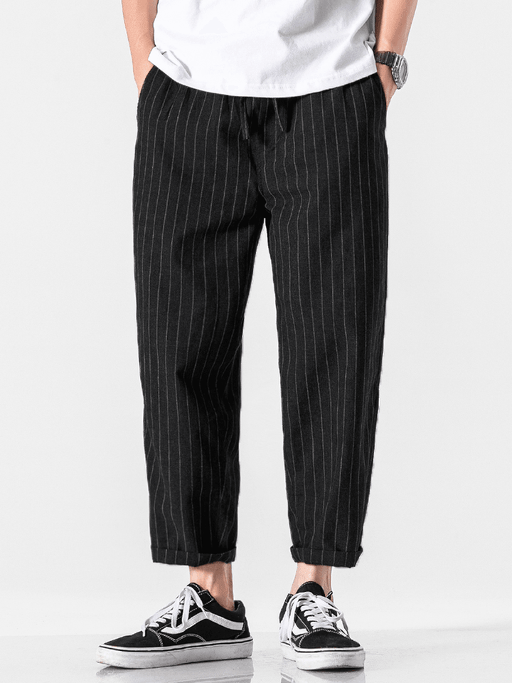 Mens 100% Cotton Stripe Drawstring Fit Comfy Casual Pants - MRSLM