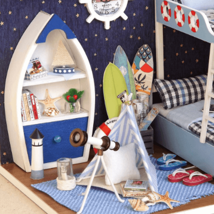 Creative Room DIY Handmade Assembly Doll House Miniature Furniture Kit with LED Light Dust Proof Cover Toy for Kids Birthday Gift Home Decoration Collection - MRSLM