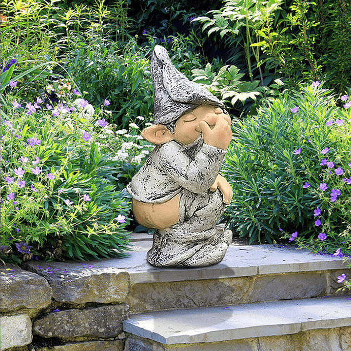 Resin Funny Naughty Garden Gnome for Lawn Indoor or Outdoor Decorations - MRSLM