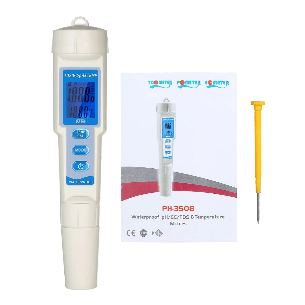 4-In-1 Water Quality Tester Pen Waterproof Water Quality Analysis Instrument PH/EC/TDS & Temperature Meter PH Meter TDS Meter with ATC Function - MRSLM