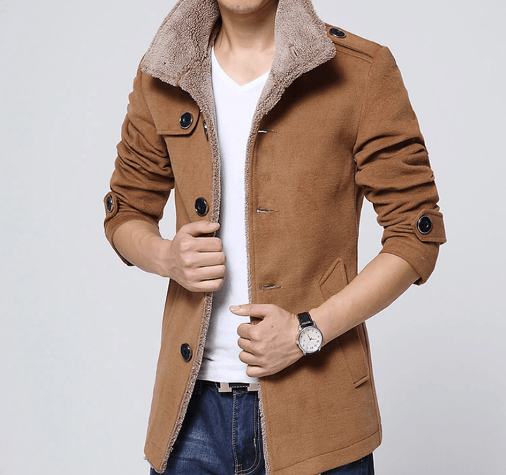 Slim-Fit plus Velvet Men'S Coat Korean Men'S Windbreaker Lamb Wool Men'S Woolen Cloth - MRSLM