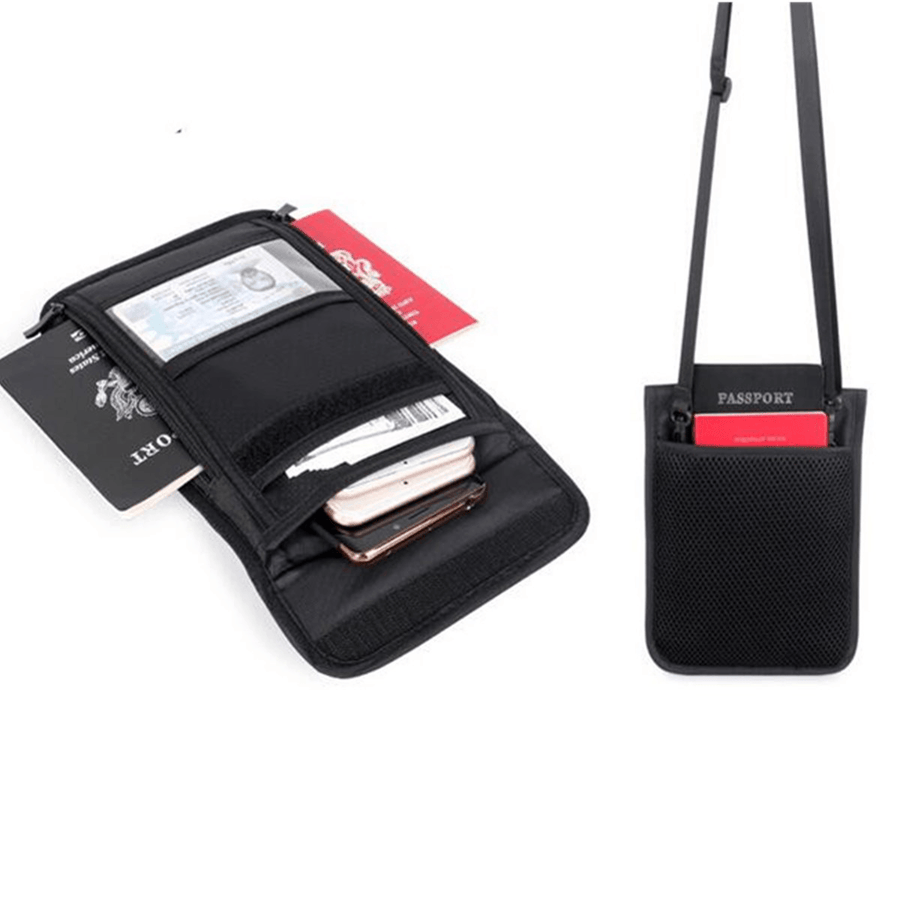 RFID Blocking Passport Holder Neck Stash Pouch Security Travel Wallet Shoulder Bag - MRSLM