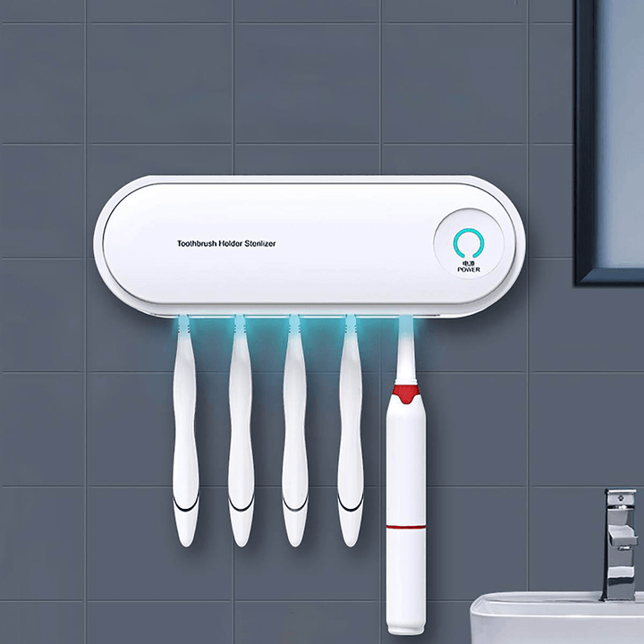 2 in 1 UV Light Electric Toothbrush Sterilizer Holder Automatic Toothbrush Drying Ultraviolet Sterilization for Family Dental Care - MRSLM