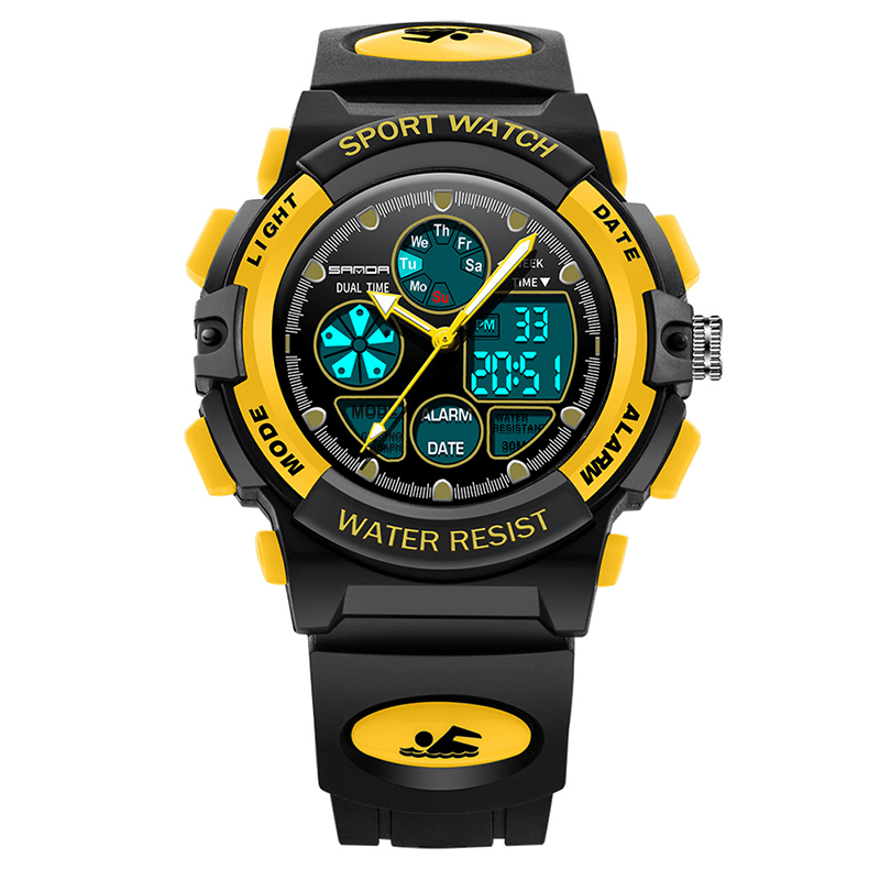 SANDA 116 Dual Display Digital Watch Children Colorful Alarm Luminous Calendar Stopwatch Sport Watch - MRSLM