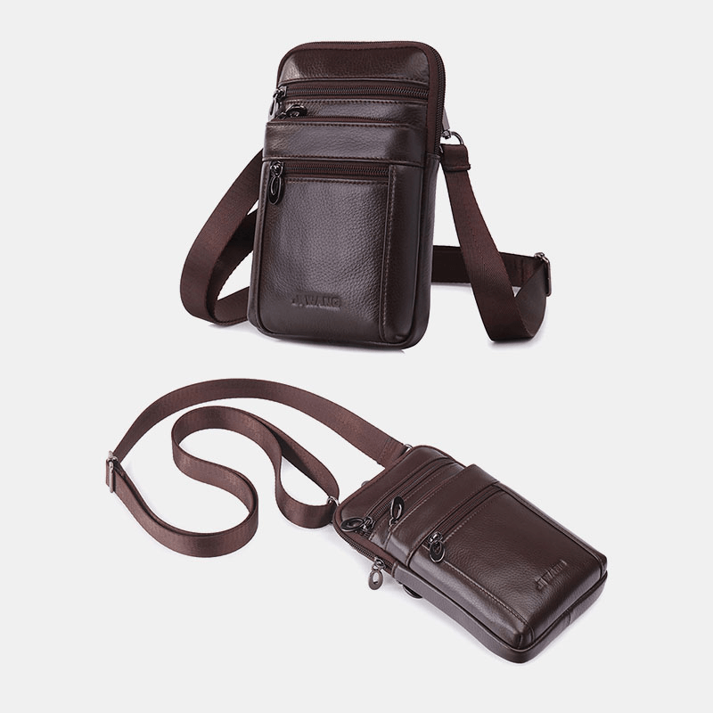 Men Vintage Genuine Leather Waist Bag 7Inch Phone Bag Crossbody Bag Shoulder Bag - MRSLM