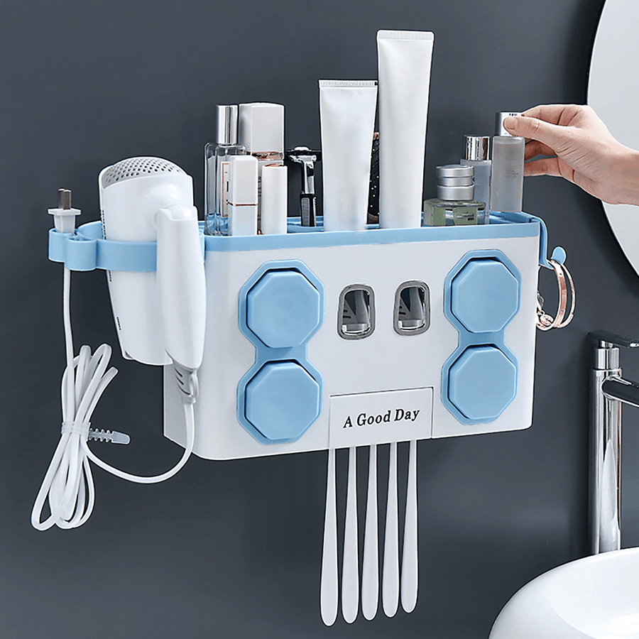 Multifunction Toothbrush Holder Automatic Toothpaste Dispenser Hair Dryer Rack - MRSLM