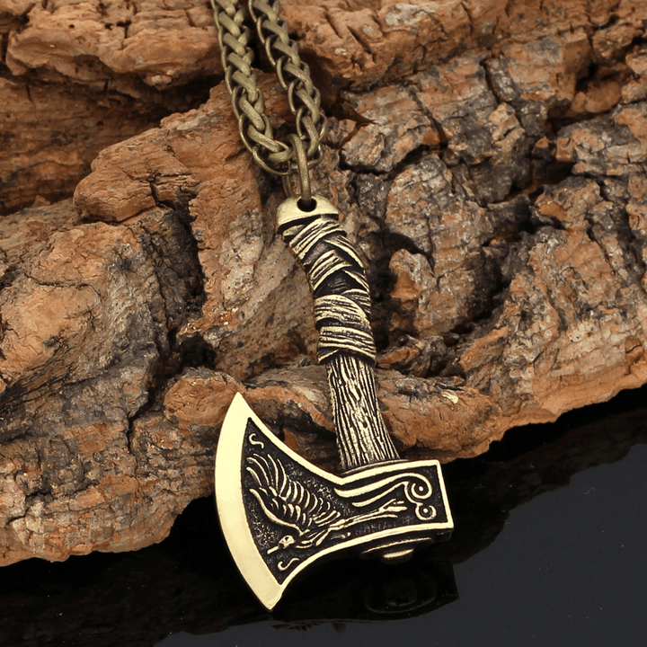 Celtic Wolf and Crow Double-Sided Axe Pendant - MRSLM